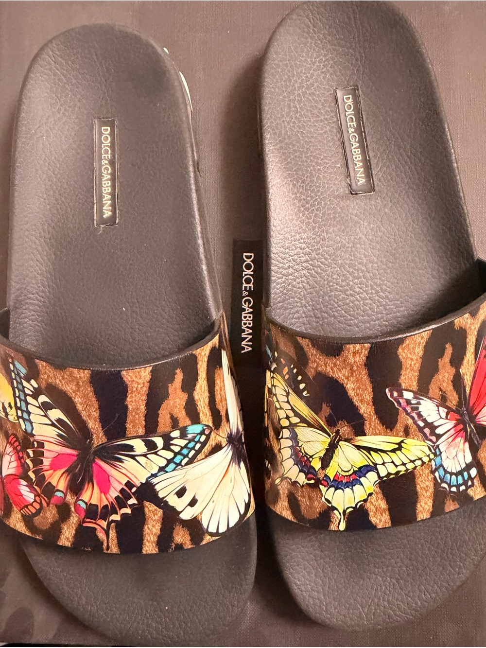 Dolce & Gabbana Women's Black Butterfly-Print Slide Sandals